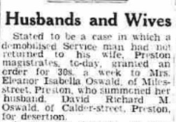 DRM Oswald desertion from Eleanor Tuesday 8th January 1946 LEP